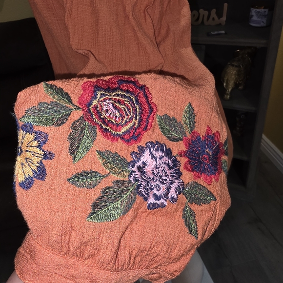 Orange Off-Shoulder Tunic with Floral Embroidery - Picture 3 of 6